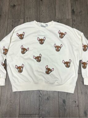 Embroidered patch Bambi crewneck sweatshirt cream medium